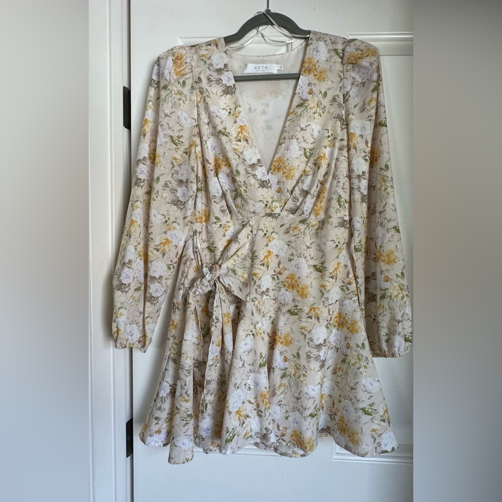 Astr Yellow and Gold Long Sleeve Fit and Flare Dress